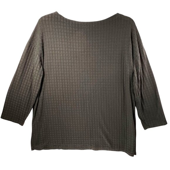 J Jill WearEver Collection Black Waffle Textured Knit 3/4 Sleeve Top Size M - Picture 2 of 12